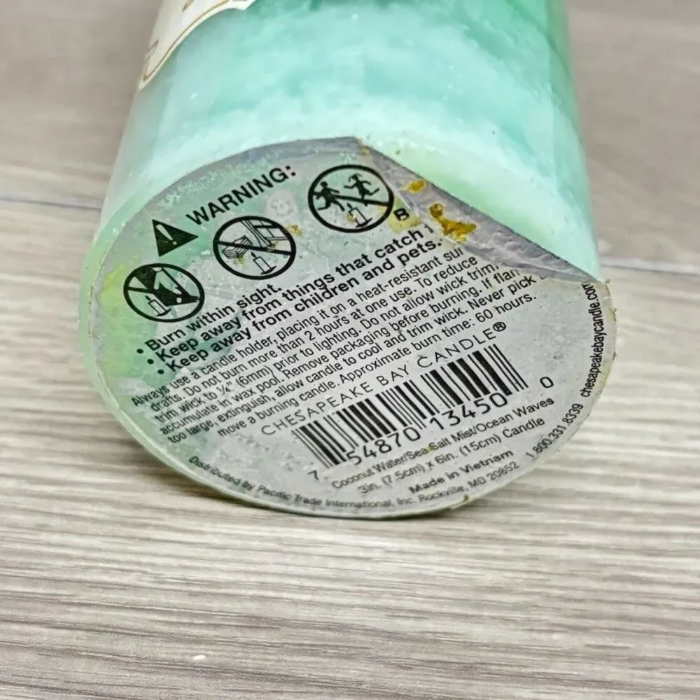 Chesapeake Bay Candle Coconut Water Sea Salt Mist Ocean Waves 3x6 Pillar New
